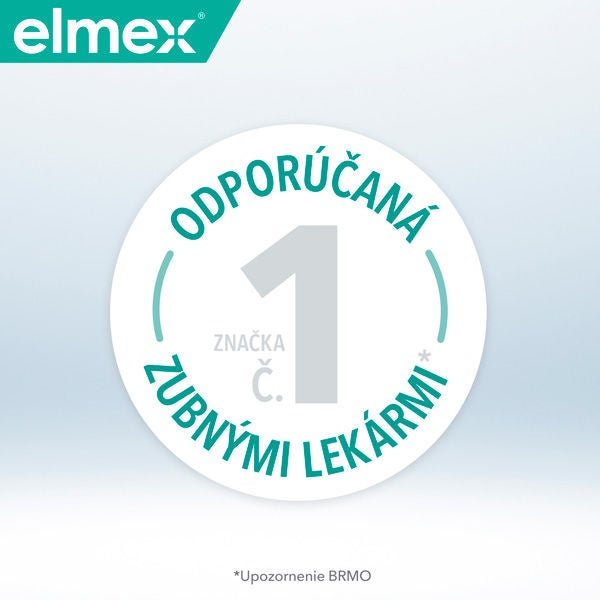 Logo značky Elmex s emblémom zemegule a rukou, odkazujúci na zodpovednú výrobu.