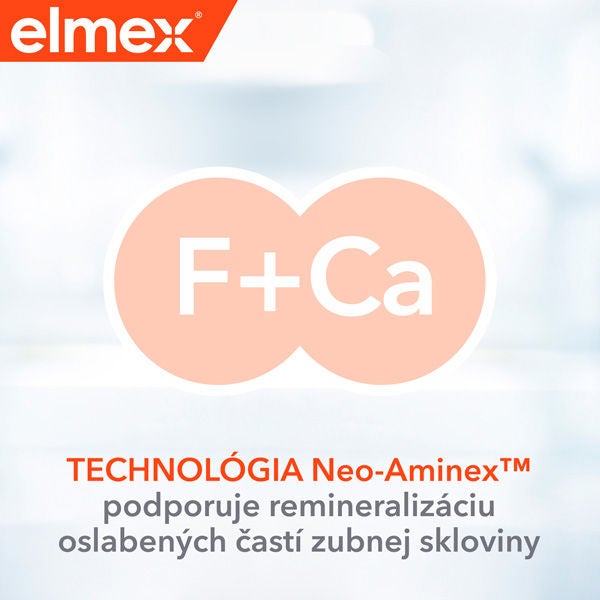 Logotyp značky Elmex s textom "Klinicky preukázané" a symbolom kríža.