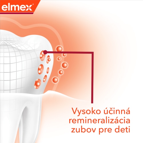 Ilustrácia zuba s popisom: Vysoko účinná remineralizácia zubov pre deti 
