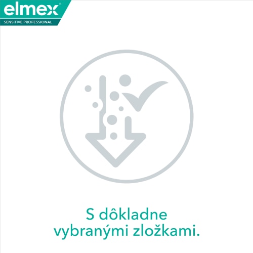Logo značky elmex s piktogramom ochrany zubov a textom o starostlivo vybraných zložkách.