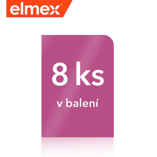 Balenie dentálnych špáradiel s medzizubnou niťou značky Elmex, obsahujúce 8 kusov. / Balenie medzizubných špáradiel značky Elmex, obsahujúce 8 kusov.