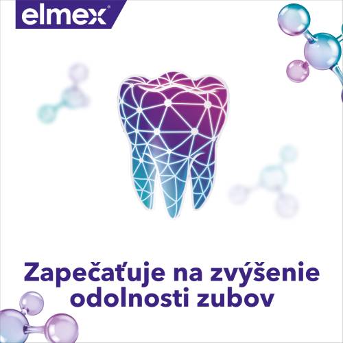 Grafické znázornenie zuba s ochranným mriežkovým vzorom, reklama na výrobok na posilnenie zubov.