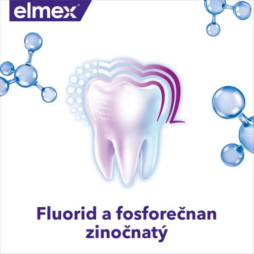 Ilustrácia zuba s ochranným účinkom fluoridu a fosforečnanu zinočnatého.