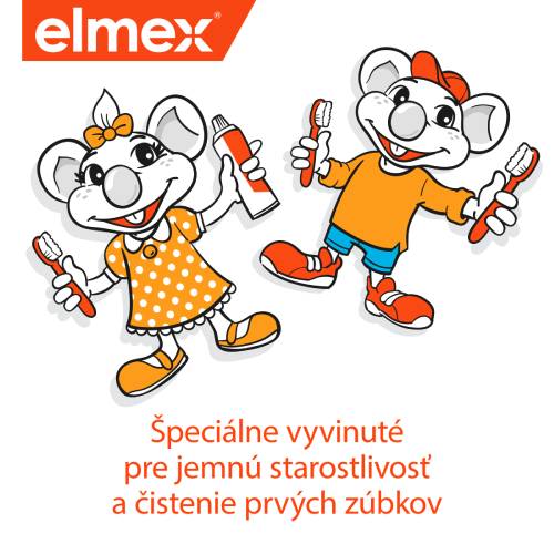 Dve kreslené myši držia zubné kefky a zubnú pastu, symbolizujúce dôležitosť ústnej hygieny.