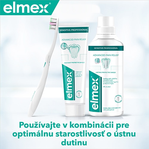 Logo značky Elmex s Švajčiarskym krížom a textom "Vyrobené vo Švajčiarsku".