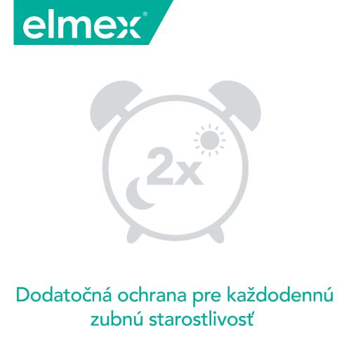 Piktogram budíka s číslom 2x, symbolizujúci dvojnásobnú ochranu pre dentálnu hygienu.