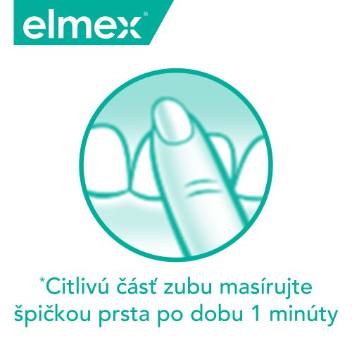 Ilustrácia masáže citlivej časti zubu prstom.